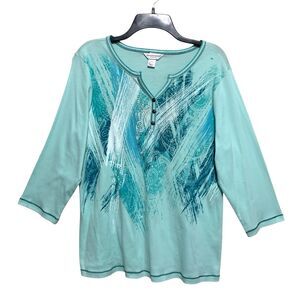 3/$30Christopher & Banks Top Womens Sz PXL Green Long Sleeve Henley V-Neck Knit